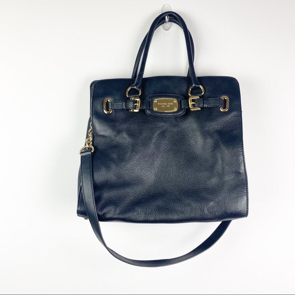 Michael Kors Hamilton Bag Black Leather Crossbody Gold Chain Large Size